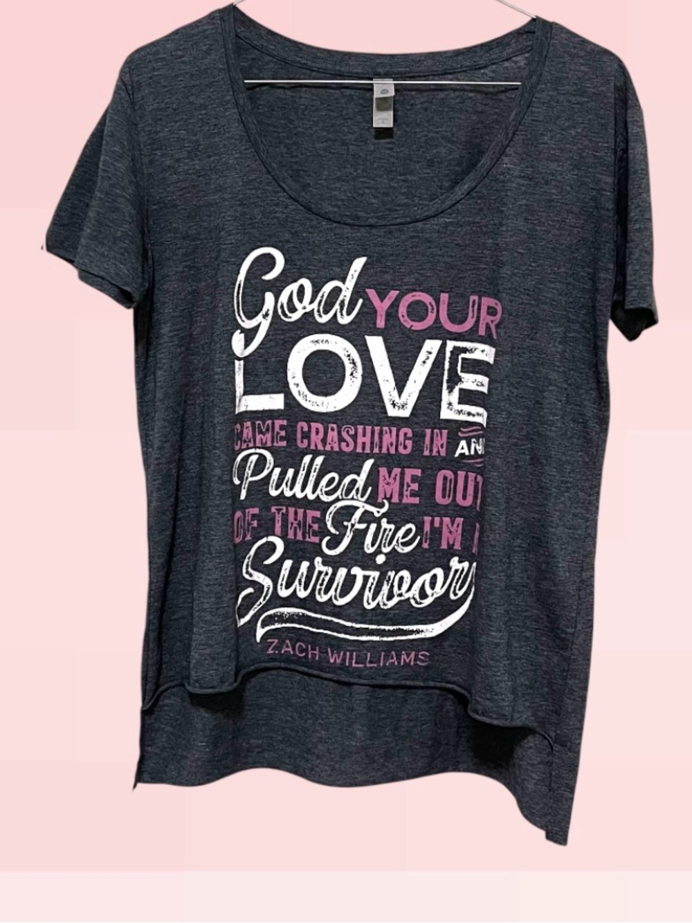 Zach Williams God Your Love Survivor High-Low - Grey White Pink T-Shirt Size S